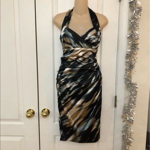 London Times Ruched Halter Wiggle Dress